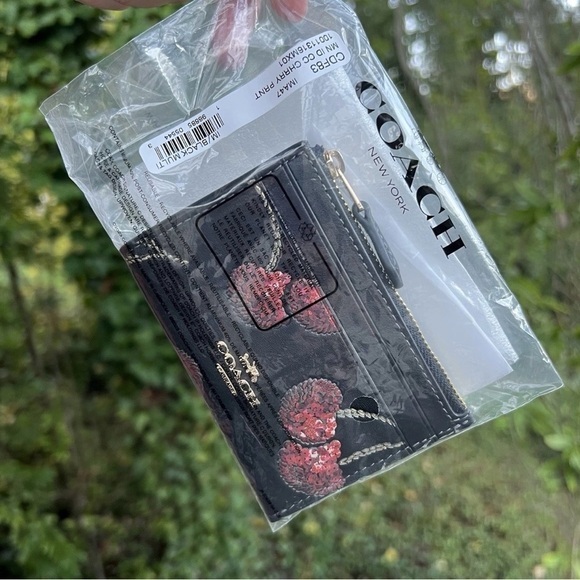 Coach Handbags - COACH Mini Skinny Id Case Cardholder Keychain Wallet w Cherry Print CDF83 NWT